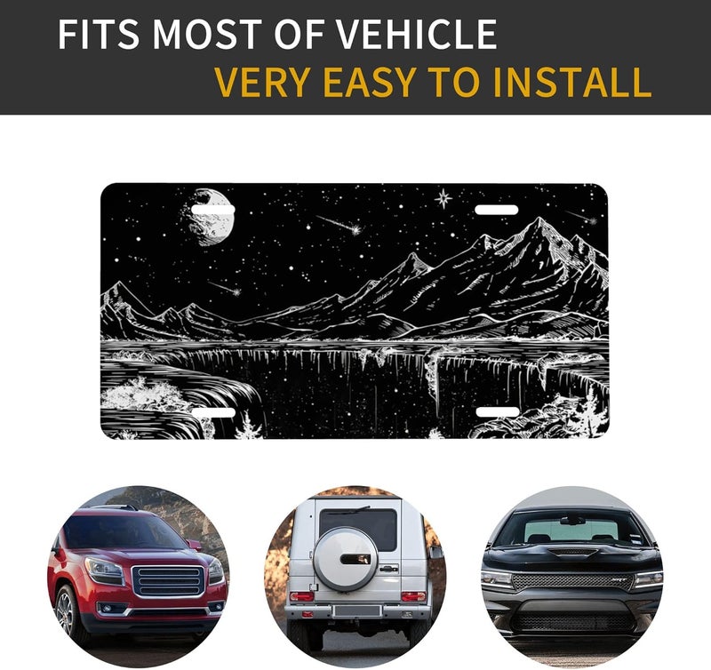 CTVSLFU Front License Plate Cover – Aluminum Metal Car Accessory, Rust-Proof Novelty Vanity Tag Decor for Men & Women, 6x12 with 4 Holes - Starry Sky Mountain 010 - Image 4